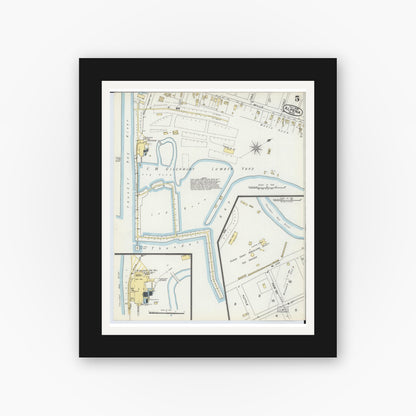 Old map wall art mockup — black gallery frame with white mat — Sanborn Fire Insurance Map from Alpena, Alpena County, Michigan (1895), Sheet #0005