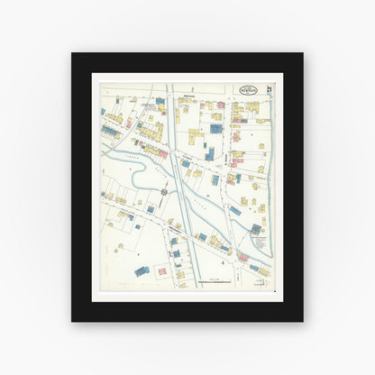 Old map wall art mockup — black gallery frame with white mat — Sanborn Fire Insurance Map from New Hope, Bucks County, Pennsylvania (1909), Sheet #0003