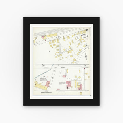 Old map wall art mockup — black gallery frame with white mat — Sanborn Fire Insurance Map from Framingham, Middlesex County, Massachusetts (1915), Sheet #0015