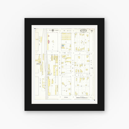 Old map wall art mockup — black gallery frame with white mat — Sanborn Fire Insurance Map from Independence, Buchanan County, Iowa (1913), Sheet #0007