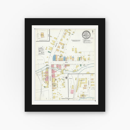 Old map wall art mockup — black gallery frame with white mat — Sanborn Fire Insurance Map from Montello, Marquette County, Wisconsin (1909) - Complete Map Set