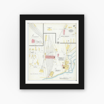 Old map wall art mockup — black gallery frame with white mat — Sanborn Fire Insurance Map from Cadillac, Wexford County, Michigan (1906), Sheet #0017