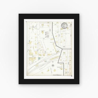 Old map wall art mockup — black gallery frame with white mat — Sanborn Fire Insurance Map from Mystic, Appanoose County, Iowa (1895), Sheet #0001