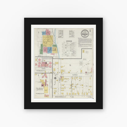 Old map wall art mockup — black gallery frame with white mat — Sanborn Fire Insurance Map from Rockport, Spencer County, Indiana (1917) - Complete Map Set