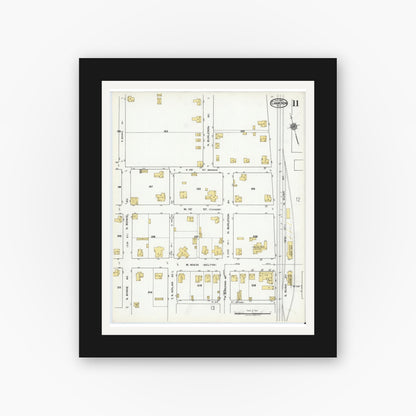 Old map wall art mockup — black gallery frame with white mat — Sanborn Fire Insurance Map from Cameron, Milam County, Texas (1920), Sheet #0011