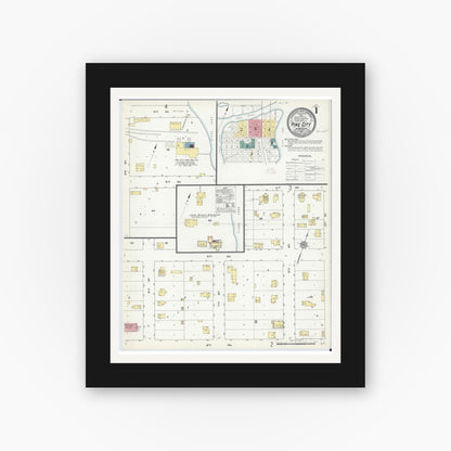 Old map wall art mockup — black gallery frame with white mat — Sanborn Fire Insurance Map from Pine City, Pine County, Minnesota (1911), Sheet #0001