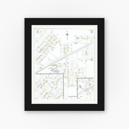 Old map wall art mockup — black gallery frame with white mat — Sanborn Fire Insurance Map from West Salem, Wayne County, Ohio (1951), Sheet #0003