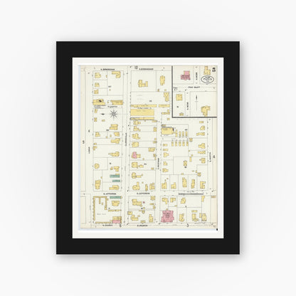 Old map wall art mockup — black gallery frame with white mat — Sanborn Fire Insurance Map from Paris, Lamar County, Texas (1902), Sheet #0005
