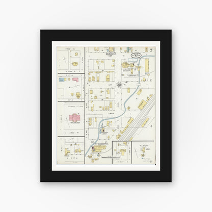 Old map wall art mockup — black gallery frame with white mat — Sanborn Fire Insurance Map from Temple, Bell County, Texas (1896), Sheet #0007
