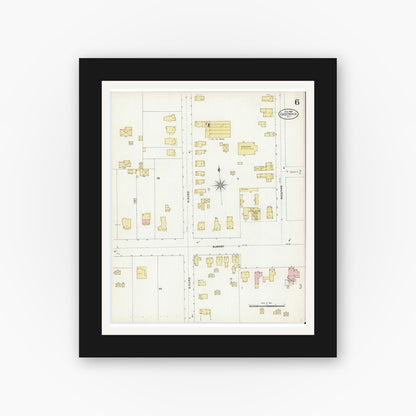 Old map wall art mockup — black gallery frame with white mat — Sanborn Fire Insurance Map from Cazenovia, Madison County, New York (1906), Sheet #0006