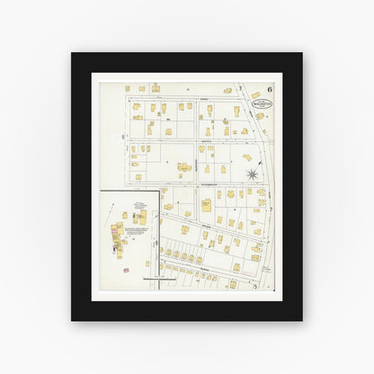 Old map wall art mockup — black gallery frame with white mat — Sanborn Fire Insurance Map from Winchester, Middlesex County, Massachusetts (1904), Sheet #0006