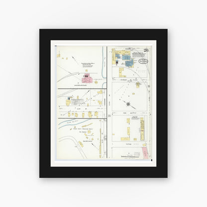 Old map wall art mockup — black gallery frame with white mat — Sanborn Fire Insurance Map from Alpena, Alpena County, Michigan (1910), Sheet #0020