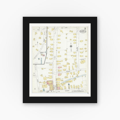 Old map wall art mockup — black gallery frame with white mat — Sanborn Fire Insurance Map from New Berlin, Chenango County, New York (1910), Sheet #0002