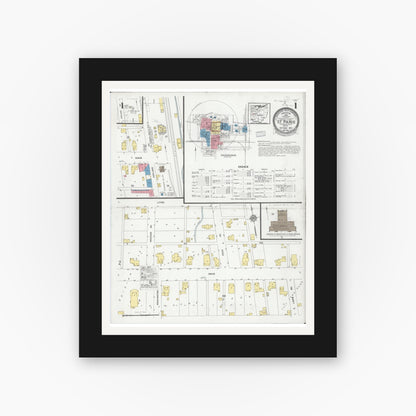 Old map wall art mockup — black gallery frame with white mat — Sanborn Fire Insurance Map from Saint Paris, Champaign County, Ohio (1927), Sheet #0001