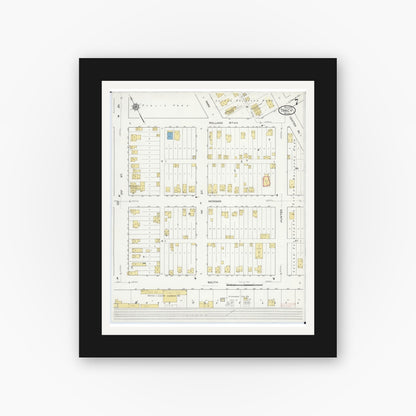 Old map wall art mockup — black gallery frame with white mat — Sanborn Fire Insurance Map from Tracy, Lyon County, Minnesota (1917), Sheet #0007