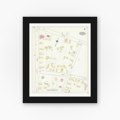 Old map wall art mockup — black gallery frame with white mat — Sanborn Fire Insurance Map from Sherburne, Chenango County, New York (1911), Sheet #0004