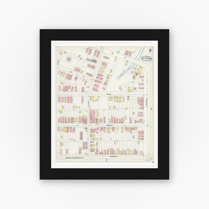 Old map wall art mockup — black gallery frame with white mat — Sanborn Fire Insurance Map from Pottstown, Montgomery County, Pennsylvania (1896), Sheet #0003