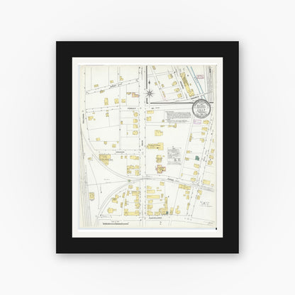 Old map wall art mockup — black gallery frame with white mat — Sanborn Fire Insurance Map from Lilly, Cambria County, Pennsylvania (1909), Sheet #0001