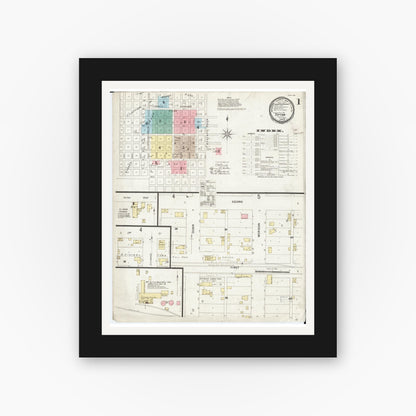Old map wall art mockup — black gallery frame with white mat — Sanborn Fire Insurance Map from Tipton, Cedar County, Iowa (1897), Sheet #0001