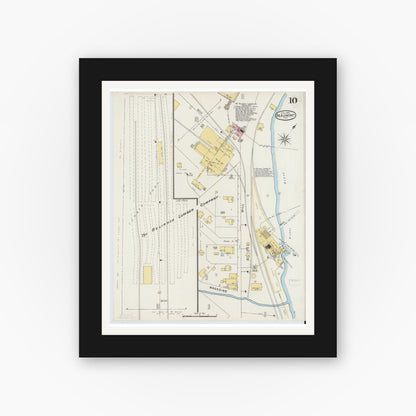 Old map wall art mockup — black gallery frame with white mat — Sanborn Fire Insurance Map from Beaumont, Jefferson County, Texas (1894), Sheet #0010