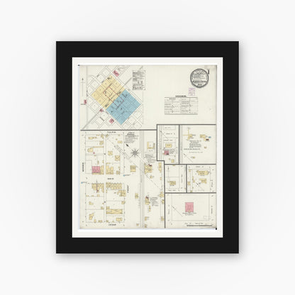 Old map wall art mockup — black gallery frame with white mat — Sanborn Fire Insurance Map from Raymond, Montgomery County, Illinois (1901) - Complete Map Set
