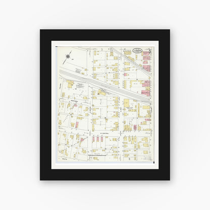 Old map wall art mockup — black gallery frame with white mat — Sanborn Fire Insurance Map from London, Madison County, Ohio (1910), Sheet #0005