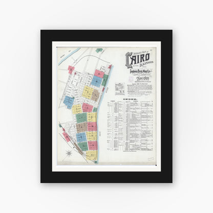 Old map wall art mockup — black gallery frame with white mat — Sanborn Fire Insurance Map from Cairo, Alexander County, Illinois (1901) - Complete Map Set