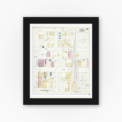 Old map wall art mockup — black gallery frame with white mat — Sanborn Fire Insurance Map from Ashland, Ashland County, Wisconsin (1909), Sheet #0014
