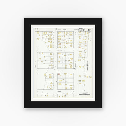 Old map wall art mockup — black gallery frame with white mat — Sanborn Fire Insurance Map from Brainerd, Crow Wing County, Minnesota (1917), Sheet #0014