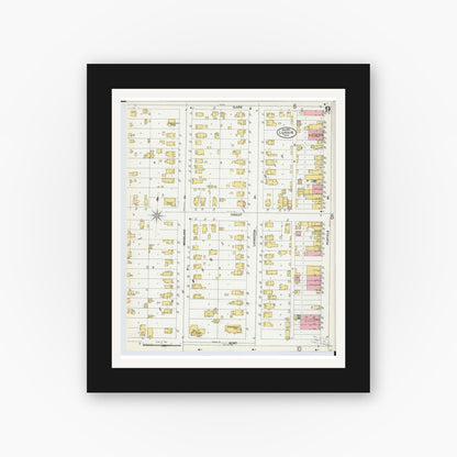 Old map wall art mockup — black gallery frame with white mat — Sanborn Fire Insurance Map from Lorain, Lorain County, Ohio (1900), Sheet #0009
