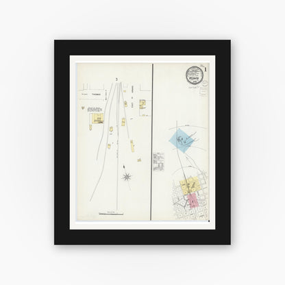 Old map wall art mockup — black gallery frame with white mat — Sanborn Fire Insurance Map from Atlanta, Cass County, Texas (1896), Sheet #0001