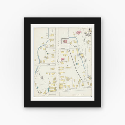 Old map wall art mockup — black gallery frame with white mat — Sanborn Fire Insurance Map from Naples, Ontario County, New York (1893), Sheet #0002