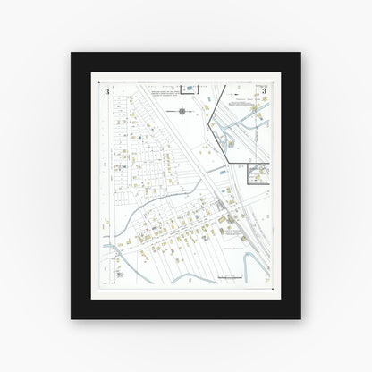 Old map wall art mockup — black gallery frame with white mat — Sanborn Fire Insurance Map from Castalia, Erie County, Ohio (1951), Sheet #0003