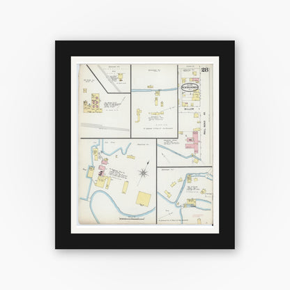 Old map wall art mockup — black gallery frame with white mat — Sanborn Fire Insurance Map from New Brunswick, Middlesex County, New Jersey (1892), Sheet #0028
