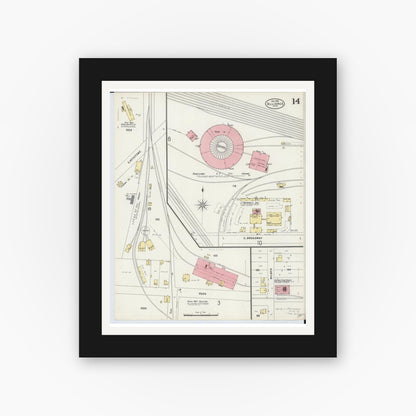 Old map wall art mockup — black gallery frame with white mat — Sanborn Fire Insurance Map from Alliance, Stark County, Ohio (1898), Sheet #0014