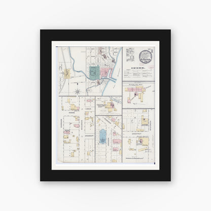 Old map wall art mockup — black gallery frame with white mat — Sanborn Fire Insurance Map from Port Washington, Ozaukee County, Wisconsin (1893) - Complete Map Set