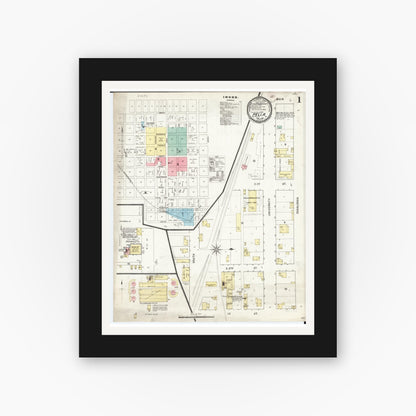 Old map wall art mockup — black gallery frame with white mat — Sanborn Fire Insurance Map from Pella, Marion County, Iowa (1895), Sheet #0001