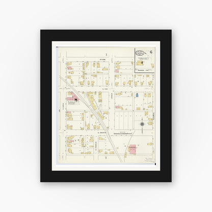 Old map wall art mockup — black gallery frame with white mat — Sanborn Fire Insurance Map from Eaton, Preble County, Ohio (1911), Sheet #0006