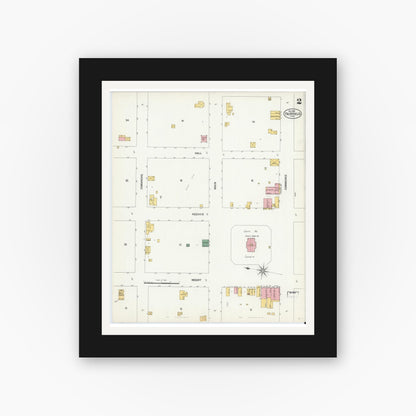 Old map wall art mockup — black gallery frame with white mat — Sanborn Fire Insurance Map from Fairfield, Freestone County, Texas (1901), Sheet #0002