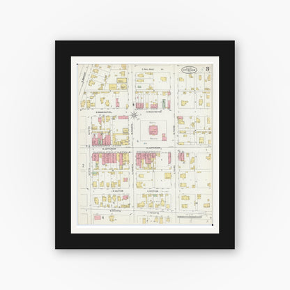 Old map wall art mockup — black gallery frame with white mat — Sanborn Fire Insurance Map from Effingham, Effingham County, Illinois (1898), Sheet #0003