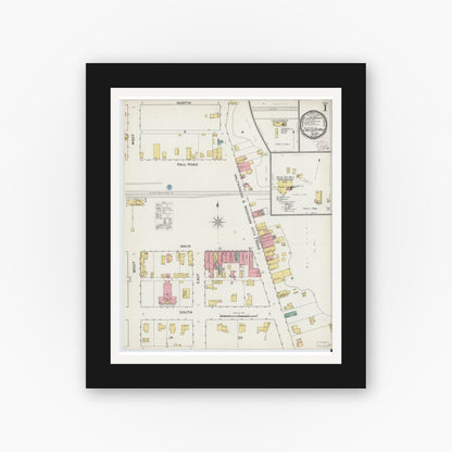 Old map wall art mockup — black gallery frame with white mat — Sanborn Fire Insurance Map from Chesterton, Porter County, Indiana (1893) - Complete Map Set