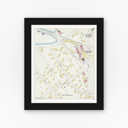 Old map wall art mockup — black gallery frame with white mat — Sanborn Fire Insurance Map from Gardner, Worcester County, Massachusetts (1895), Sheet #0004