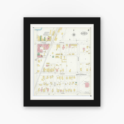 Old map wall art mockup — black gallery frame with white mat — Sanborn Fire Insurance Map from Wapakoneta, Auglaize County, Ohio (1899), Sheet #0004