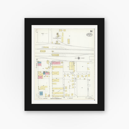 Old map wall art mockup — black gallery frame with white mat — Sanborn Fire Insurance Map from McKinney, Collin County, Texas (1914), Sheet #0014
