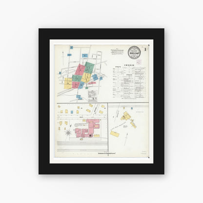 Old map wall art mockup — black gallery frame with white mat — Sanborn Fire Insurance Map from North East, Erie County, Pennsylvania (1905), Sheet #0001