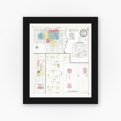 Old map wall art mockup — black gallery frame with white mat — Sanborn Fire Insurance Map from Webster City, Hamilton County, Iowa (1900), Sheet #0001