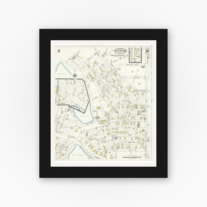 Old map wall art mockup — black gallery frame with white mat — Sanborn Fire Insurance Map from Tarpon Springs, Pinellas County, Florida (1926), Sheet #0006