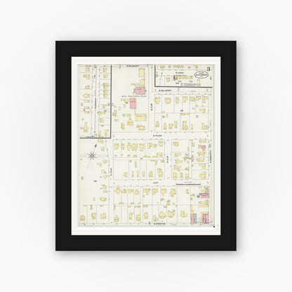 Old map wall art mockup — black gallery frame with white mat — Sanborn Fire Insurance Map from Sherman, Grayson County, Texas (1897), Sheet #0003