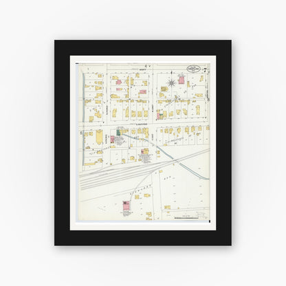 Old map wall art mockup — black gallery frame with white mat — Sanborn Fire Insurance Map from Crestline, Crawford County, Ohio (1901), Sheet #0007
