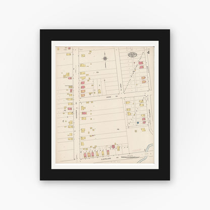 Old map wall art mockup — black gallery frame with white mat — Sanborn Fire Insurance Map from Hobart, Lake County, Indiana (1922), Sheet #0004